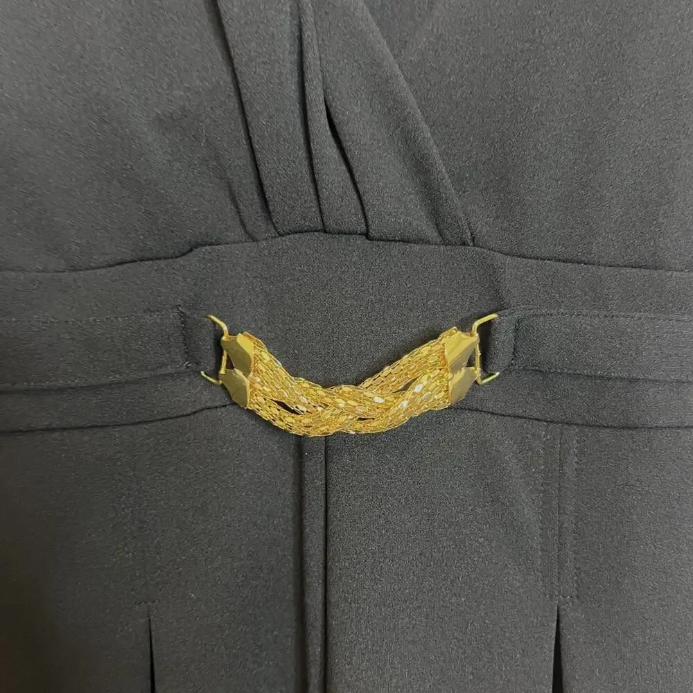 Almost Famous Wide Leg Jumpsuit Gold Chain Accent Black Size Large